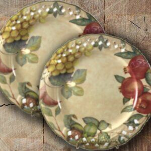 Set of 2 Vintage Amiata Italy Salad Plates, Fruit & Gold Lattice Rim